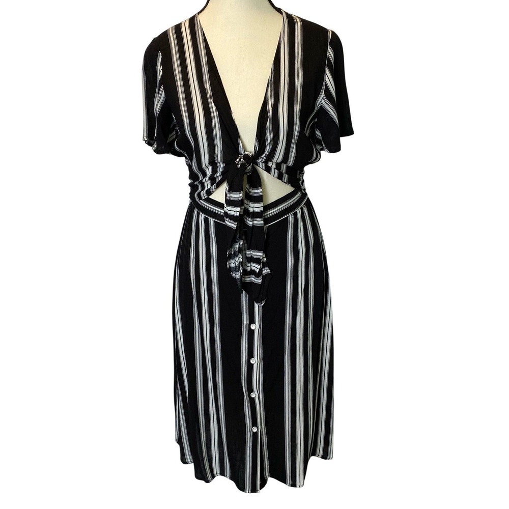 Promesa Women's Midi Dress Size Small Striped Tie Top Button Skirt Sundress